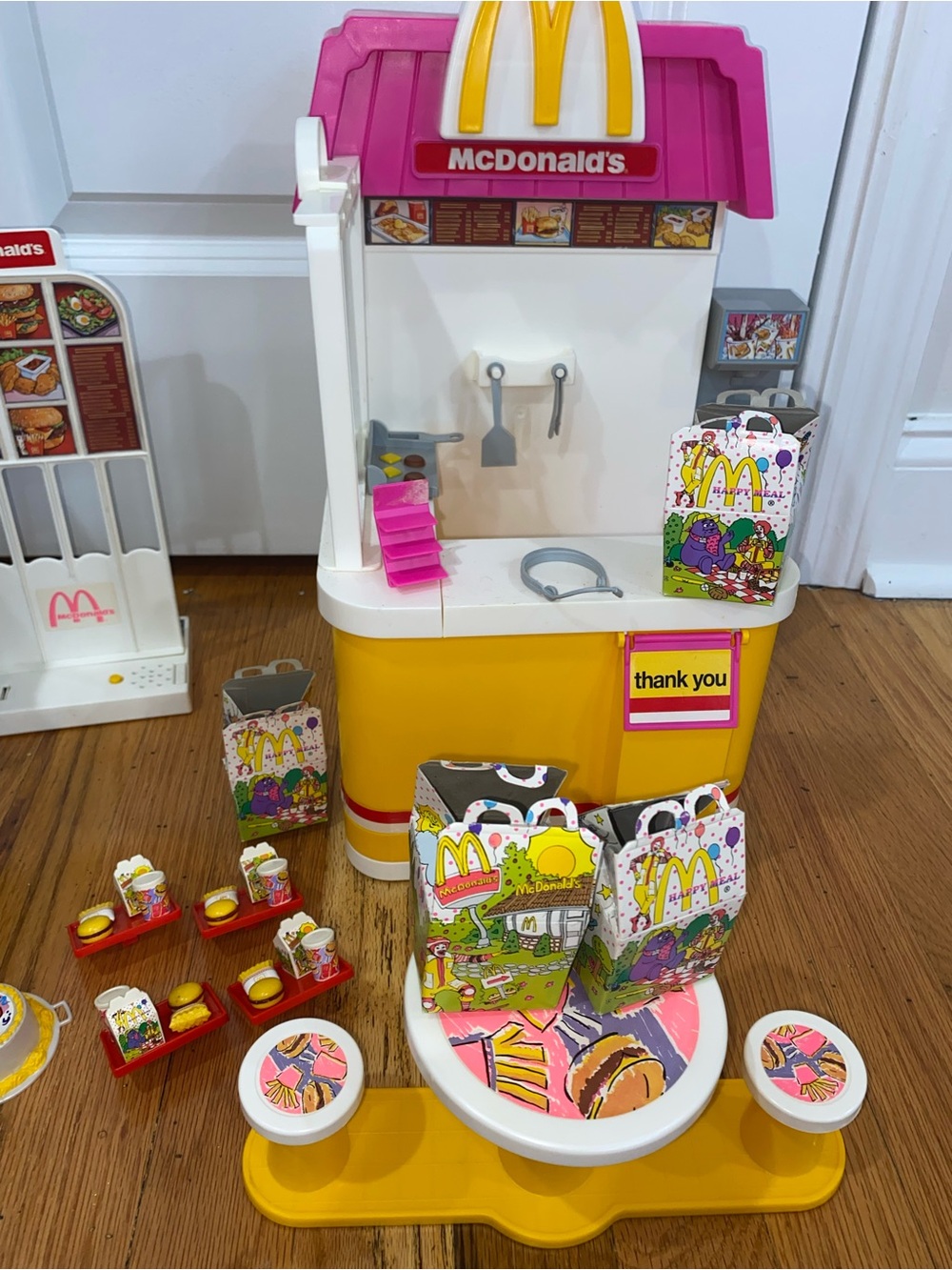 Vintage 90s Barbie McDonald's Restaurant with extras - Pink, Yellow, White